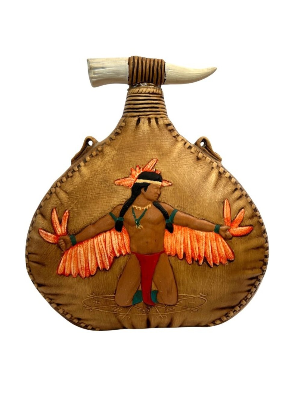 Replica of Native American Chief Eagle, leather wrapped ceramic Canteen w/ Horn
